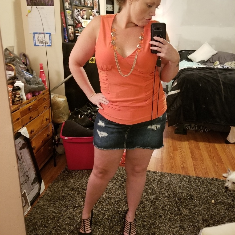 Orange Dress Shirt with Necklace!